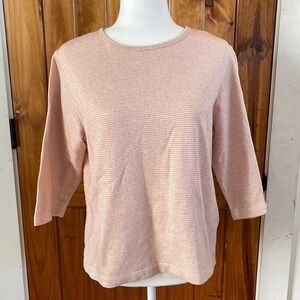 Orvis Dark Rose Pink Ivory cotton linen blend 3/4 sleeve Boxy knit Top medium